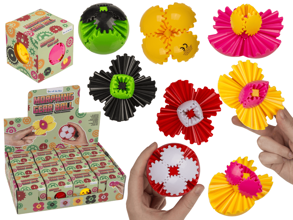 59-2271_000.png Kleurige Morphing Gear Ball van 6,5 cm, 12 stuks per display, in diverse kleuren zoals geel, groen en zwart.