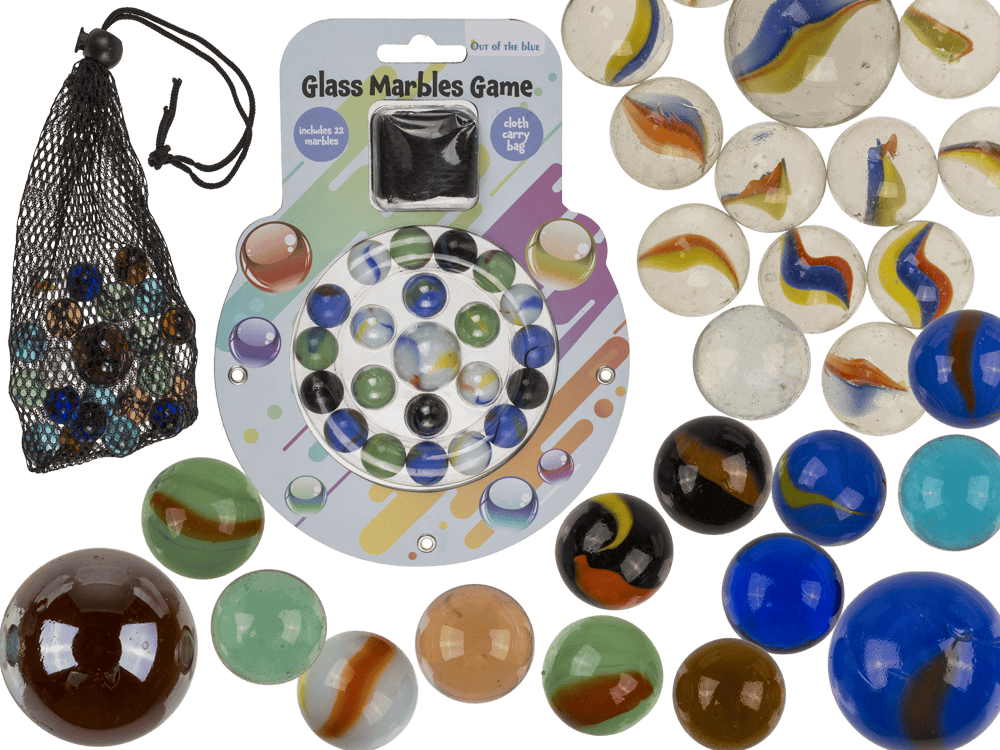 Glas marble game, with cloth bag,