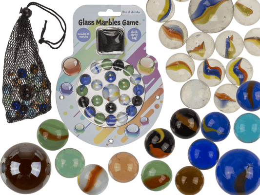 Glas marble game, with cloth bag,