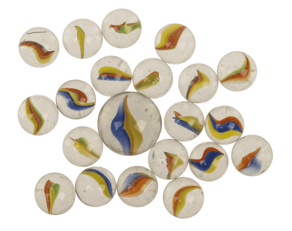 Glas marble game, with cloth bag,