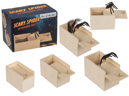 Scary spider in wooden box,