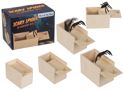 Scary spider in wooden box,
