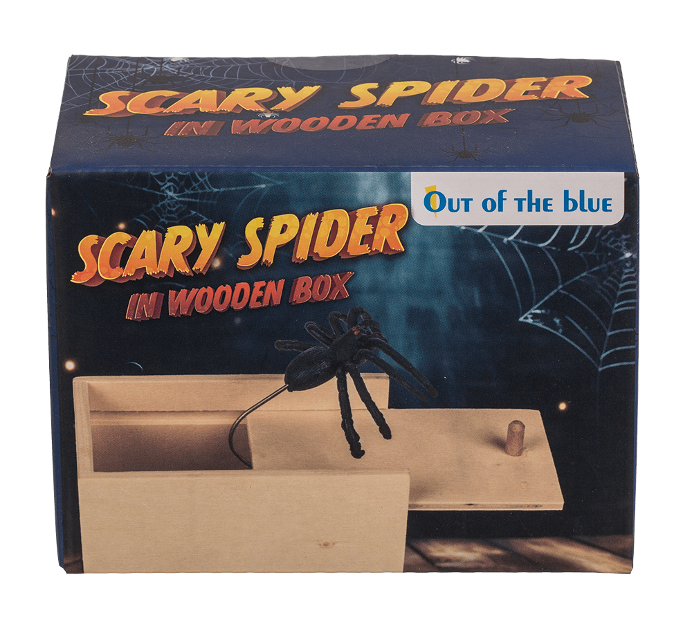 Scary spider in wooden box,