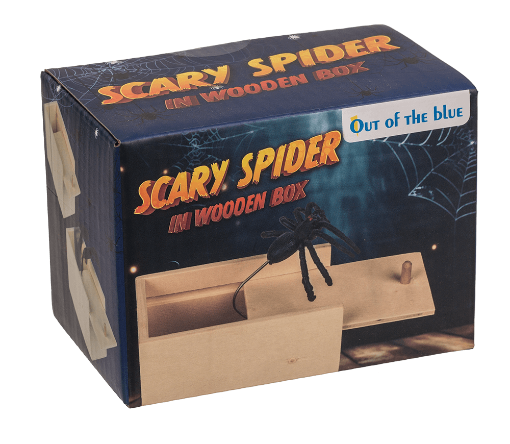 Scary spider in wooden box,