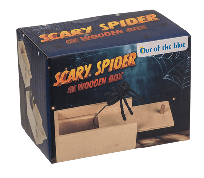 Scary spider in wooden box,