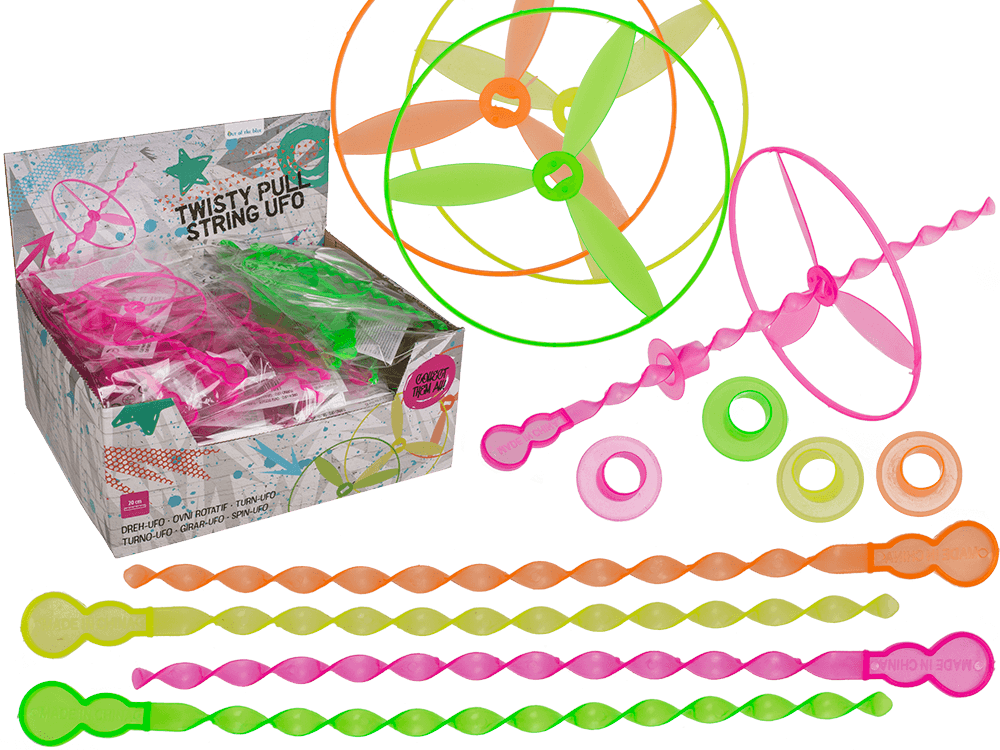 Twisty Pull-string Ufo, Neon, approx. 20,5 cm,