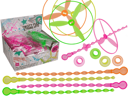 Twisty Pull-string Ufo, Neon, approx. 20,5 cm,