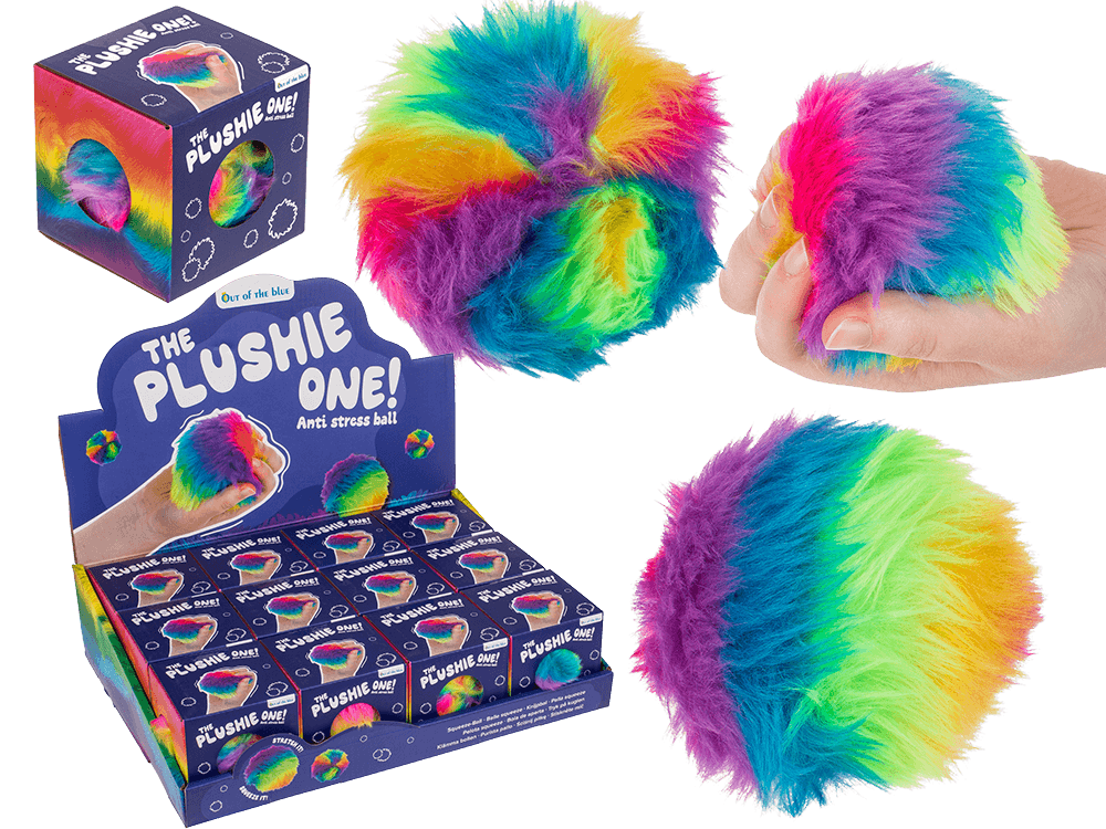 60-1181_000.png Kleurige pluizige squish bal van 7,5 cm in geschenkdoos, 12 stuks per display, ideaal als stressbal.