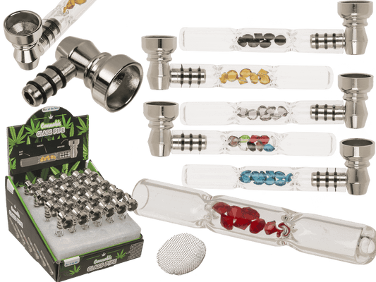 Glass pipe with metal head & diamonds,