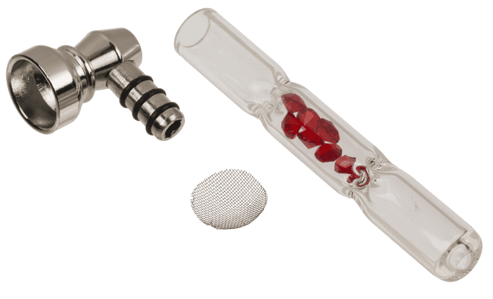 Glass pipe with metal head & diamonds,