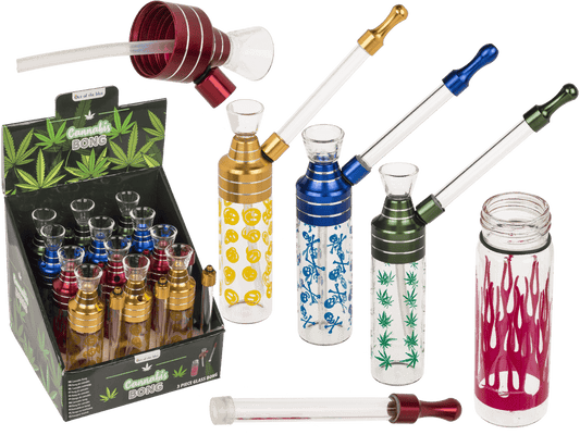 Bong,Classic,12 cm, with mouthpiece, glass/metal,