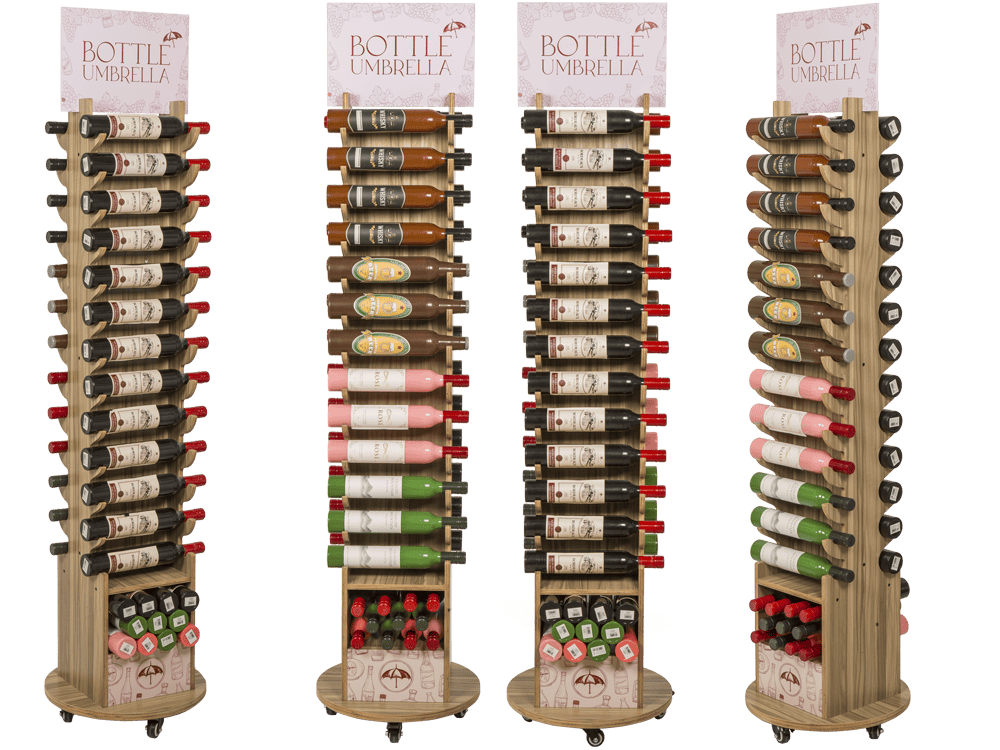Floor display for bottle umbrellas,