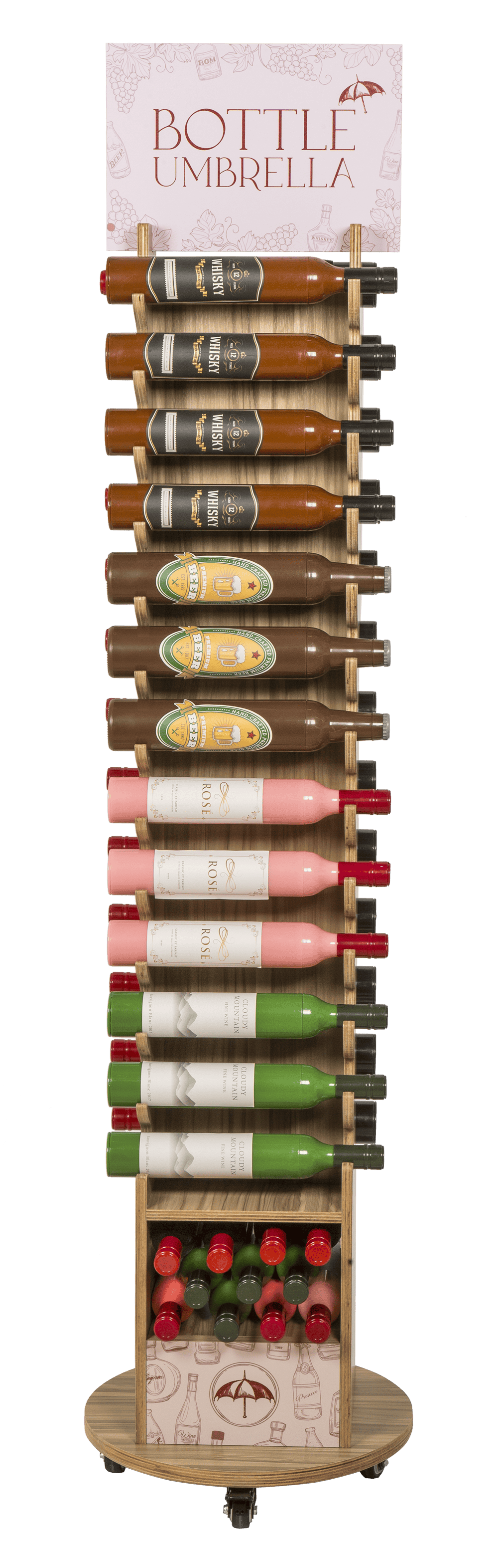 Floor display for bottle umbrellas,