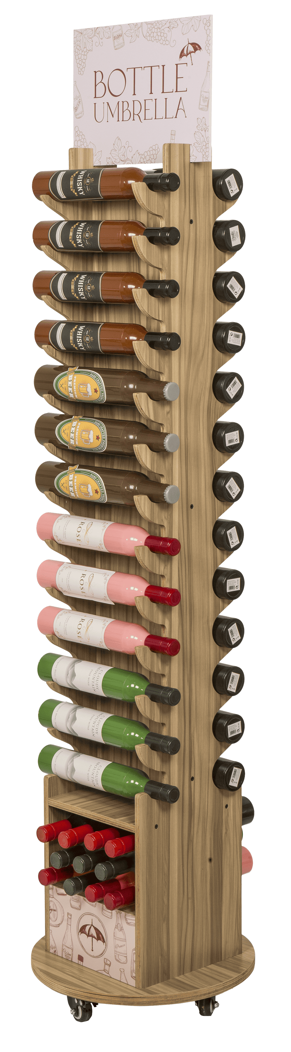 Floor display for bottle umbrellas,