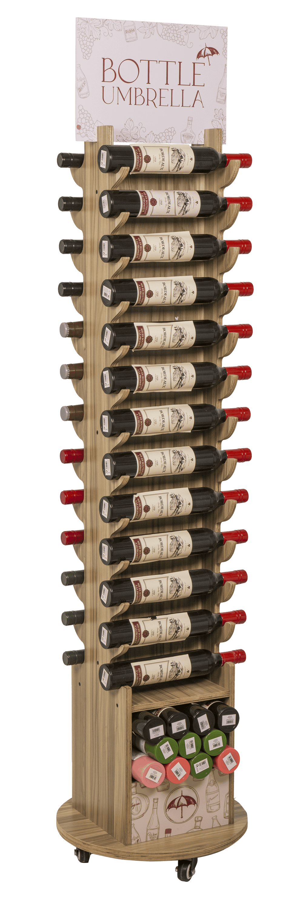 Floor display for bottle umbrellas,