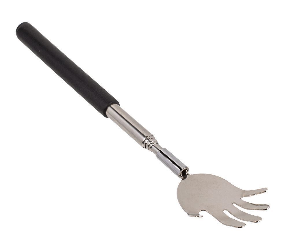 Extendable metal back scratcher with rubber