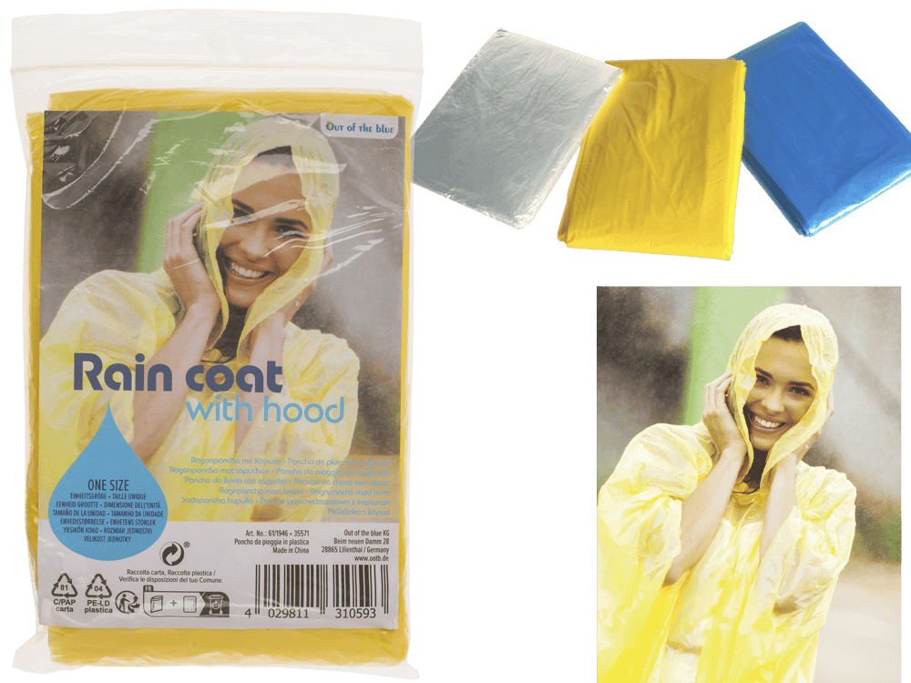 Hooded rain poncho, one size,