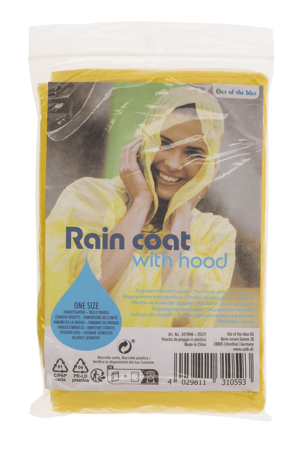 Hooded rain poncho, one size,
