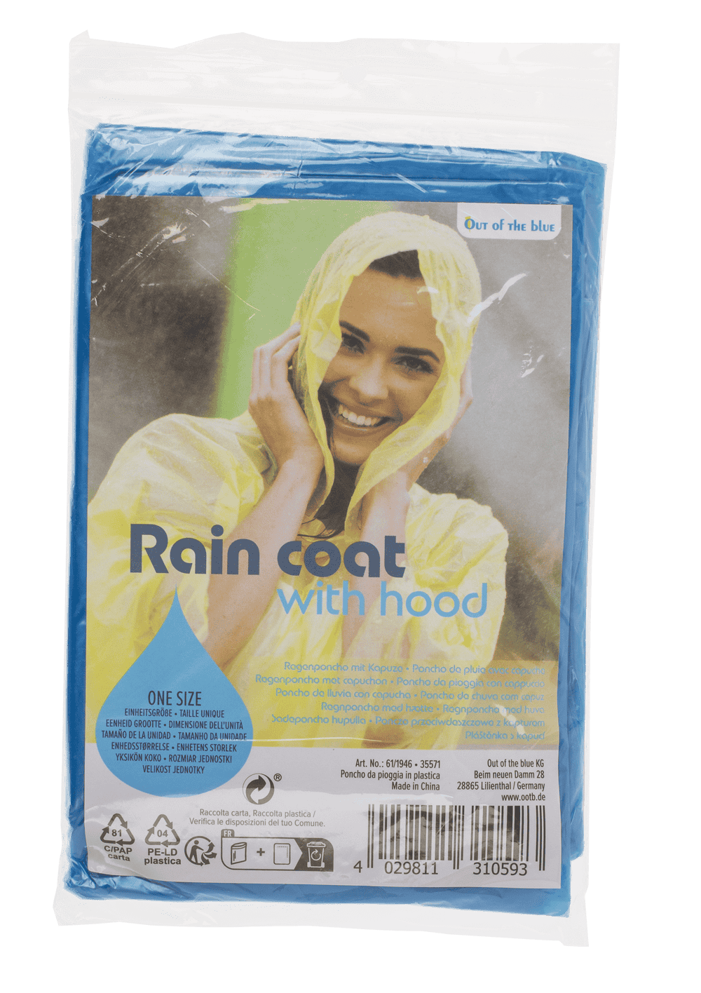 Hooded rain poncho, one size,