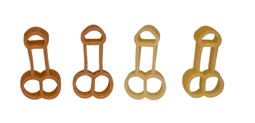 Two coloured durum wheat pasta with pepper, Penis,