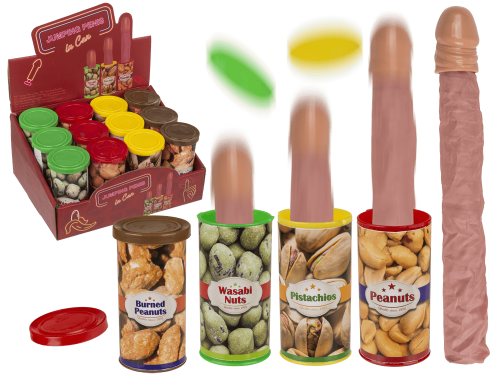 Plastic jumping willy in can,