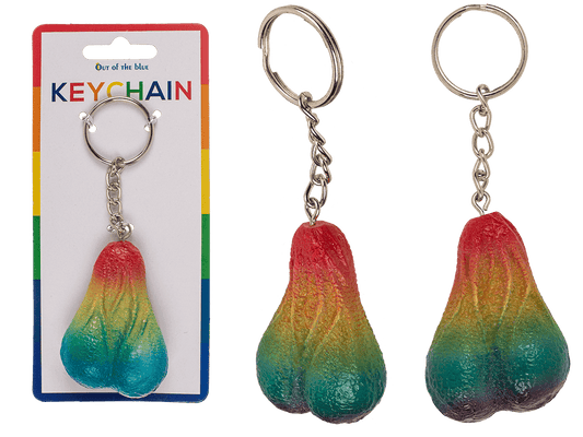 Metal key chain, Rainbow Testicle,