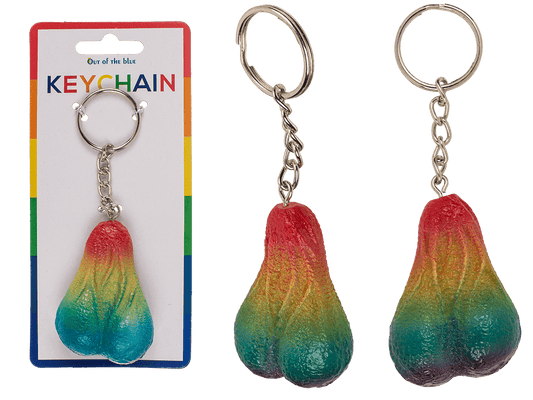 Metal key chain, Rainbow Testicle,