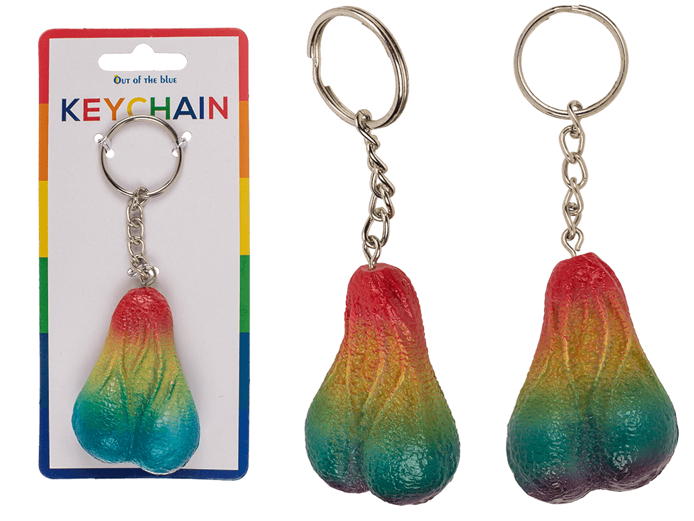 Metal key chain, Rainbow Testicle,