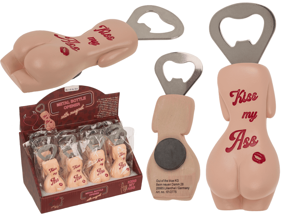 Metal bottle opener with magnet, Kiss my Ass,