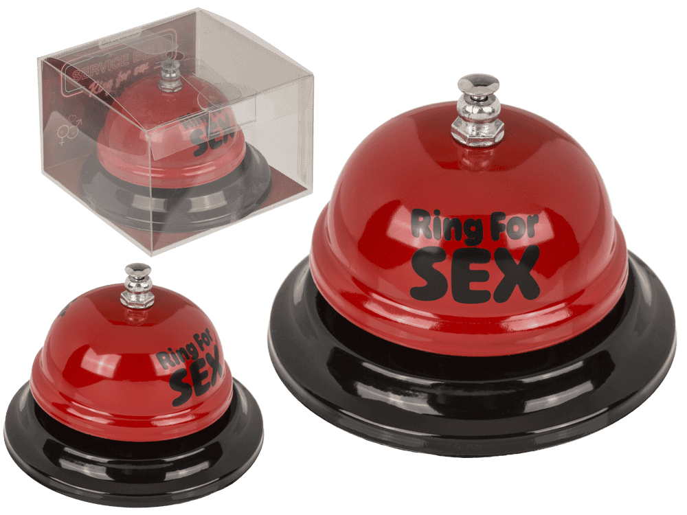 61-4158_000_d60cd51d-b4a8-4128-a995-46b213b78069.png Rode servicebel met tekst Ring for SEX, 7,5 x 6 cm, in doorzichtige PET doos.