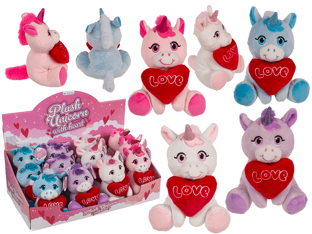 Plush Unicorn with Loveheart, 16 x 11 cm,