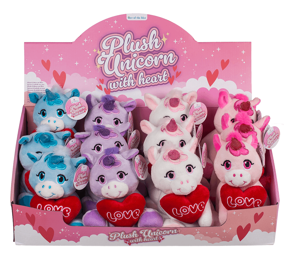 Plush Unicorn with Loveheart, 16 x 11 cm,
