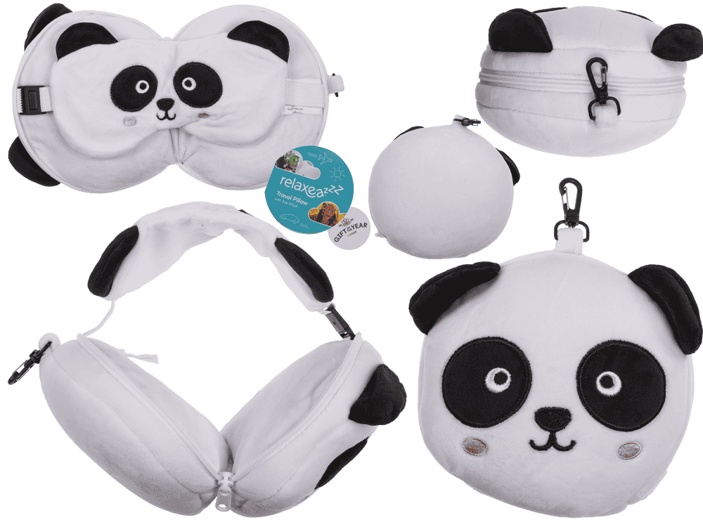 61-6846_000.png Zachte panda reispillow met oogmasker, afmetingen ca. 12 x 15,5 x 10 cm, ideaal voor kinderen.