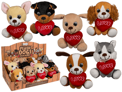 Sitting plush dogs with heart,