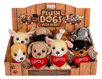 Sitting plush dogs with heart,