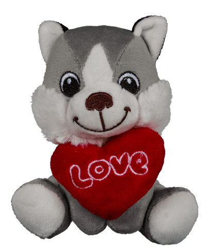 Sitting plush dogs with heart,