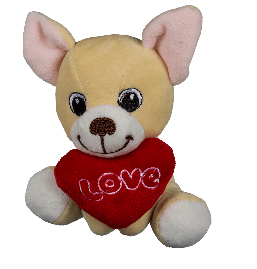 Sitting plush dogs with heart,