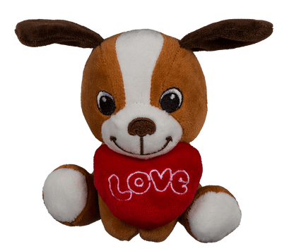 Sitting plush dogs with heart,