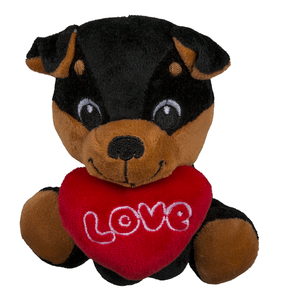 Sitting plush dogs with heart,