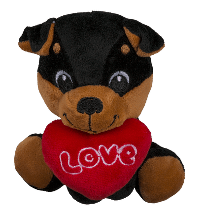 Sitting plush dogs with heart,