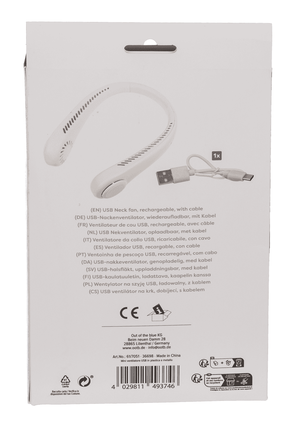 Neck fan, 21 x 16 cm, white,