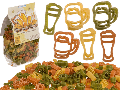Three coloured durum wheat pasta, Beer shape,