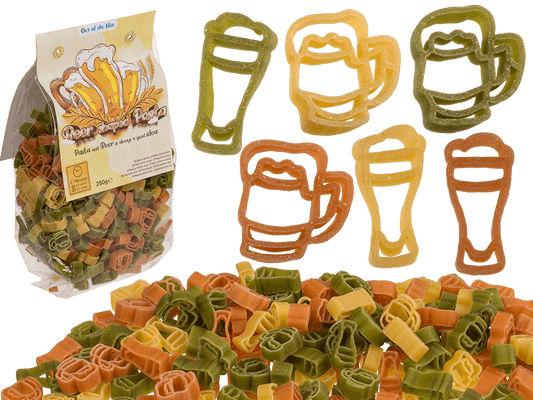 Three coloured durum wheat pasta, Beer shape,