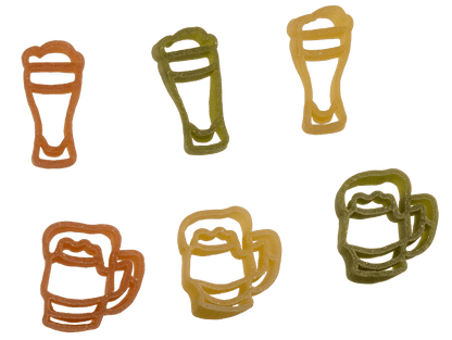 Three coloured durum wheat pasta, Beer shape,
