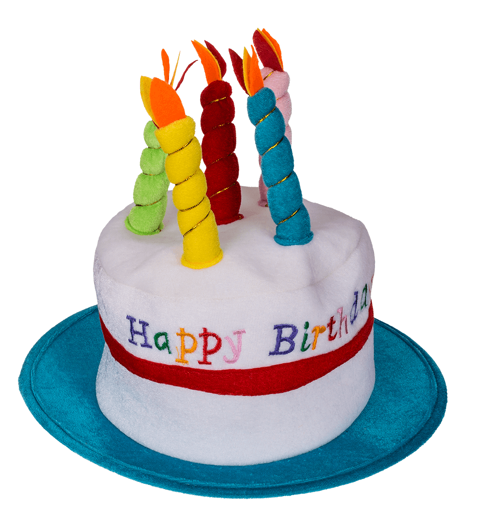 Plush Birthday Hat with 5 candles, Happy Birthday,