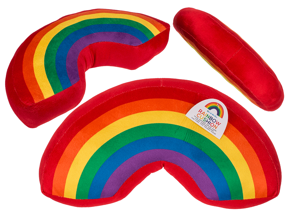 Plush cushion in u-shape, rainbow colours,