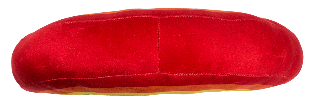 Plush cushion in u-shape, rainbow colours,