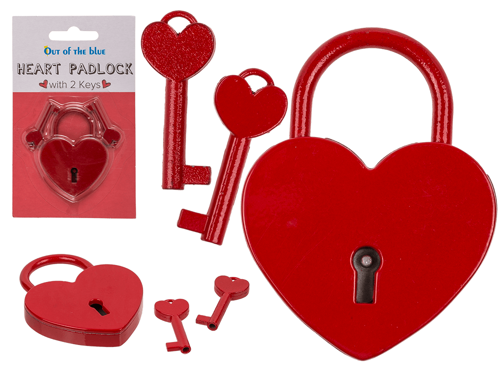 Metal padlock with 2 keys, Heart,