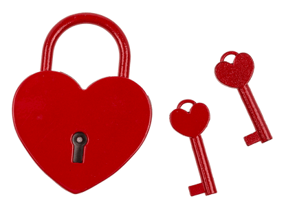 Metal padlock with 2 keys, Heart,