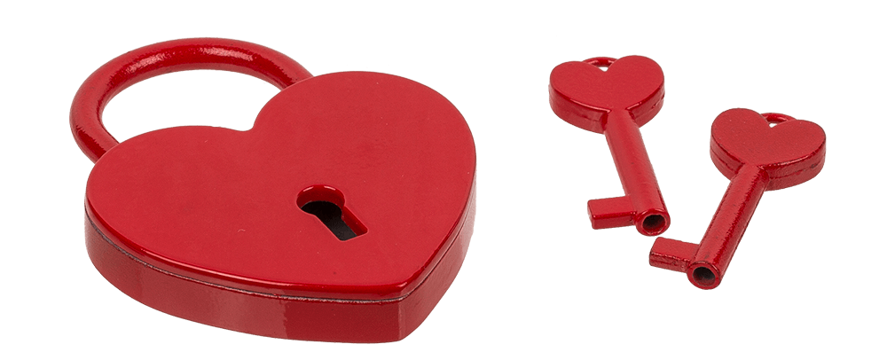 Metal padlock with 2 keys, Heart,